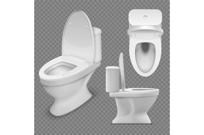 Toilet bowl. Realistic white home toilet in top and side view. Isolate