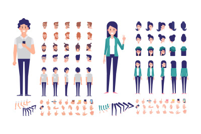 Male and female animation vector set