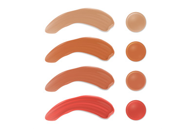 Color shades of foundation make up. Face skin smears vector set isolat