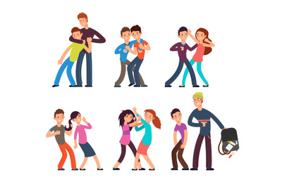 Bullying kids. Stop school bully. Aggressive and sad children. Cartoon