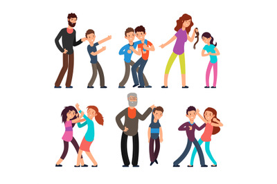 Bullying people. Students&2C; kids fighting with angry parents and each o