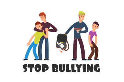 Stop bullying concept. Sad helpless kid. Negative persons and victim.