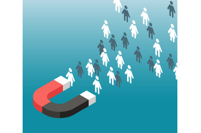 Leads generation. Web traffic attraction. Magnet attracts people icons
