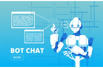 Bot chat. Robot supporter chatbot virtual assistance business vector c