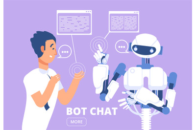 Chatbot concept. Man chatting with chat bot. Customer support service