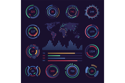 Circular digital hud visualisation data elements. Sci fi interfaces wi