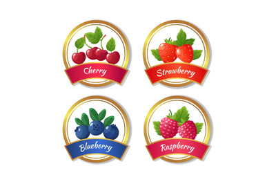 Berry jam and marmalade labels. Fresh summer fruits stickers vector te