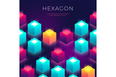 Abstract background with 3D shapes. Hexagon colorful backdrop for flye