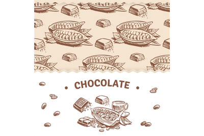 Chocolate banner template with sweet seamless pattern