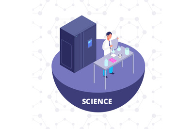 Science 3d isometric research lab with laboratory equipment and scient