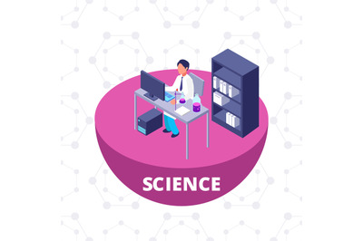 Science 3d isometric research lab with laboratory equipment