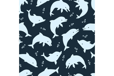 Dolphin silhouettes seamless pattern. Sealife vector background