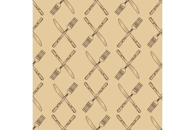 Hand sketched knife and fork cross seamless pattern