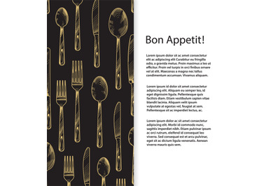 Menu or cutlery shop banner template with hand sketched knife&2C; spoon&2C;