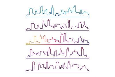 Outline urban vector cityscape set isolated. Colorful skyline city lin