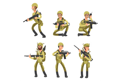 Army cartoon man soldiers in uniform. Military concept vector illustra