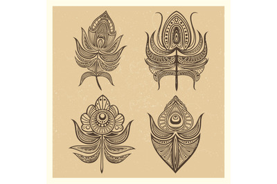 Vintage mandala style feathers vector illustration