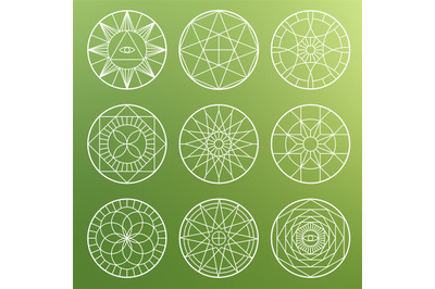 White esoteric geometric pentagrams. Spiritual sacred mystical vector