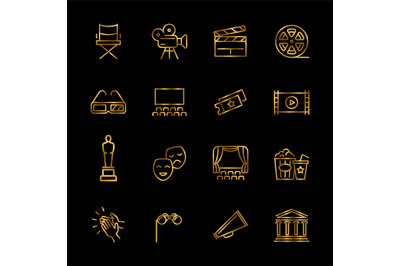 Golden entertainment and performance line vector icons