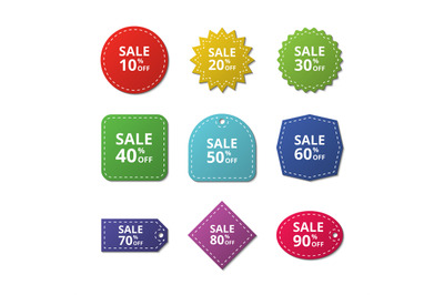 Discount stickers. Special price offer sale labels. Merchandise vector