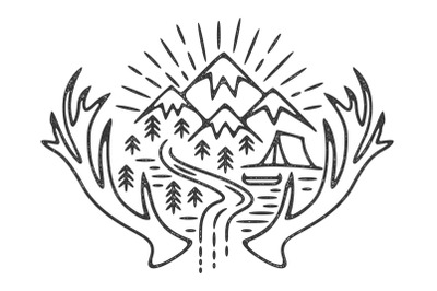 Mountains camping grunge logo