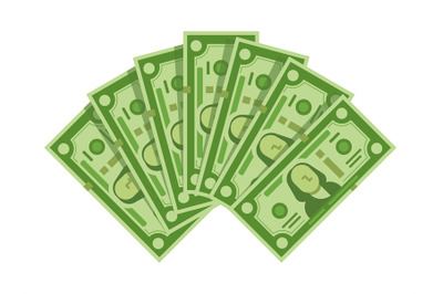 Money banknotes fan. Pile of dollars cash, green dollar bills heap or