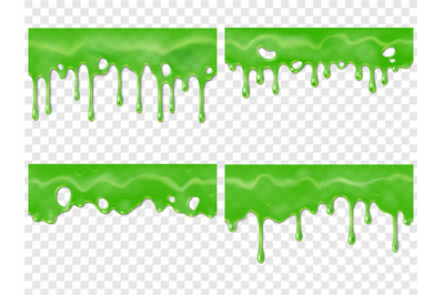 Realistic dripping slime. Seamless green stain of drippings poison dro