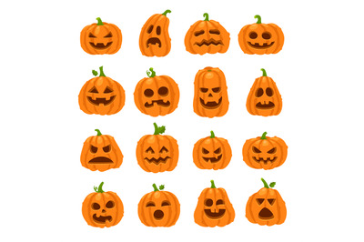 Cartoon halloween pumpkin. Orange pumpkins with carving scary smiling