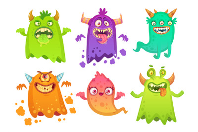 Cartoon monster ghost. Angry scary monsters mascot characters, goofy a