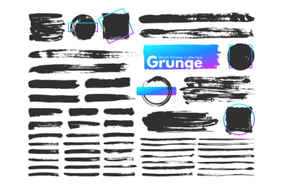 Grunge brush strokes. Watercolor paintbrush stroke line. Dirty square