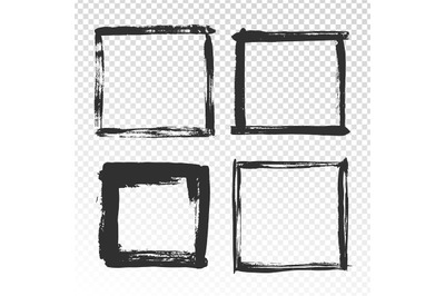 Brush strokes frame. Black grunge square borders, paint brushes photo