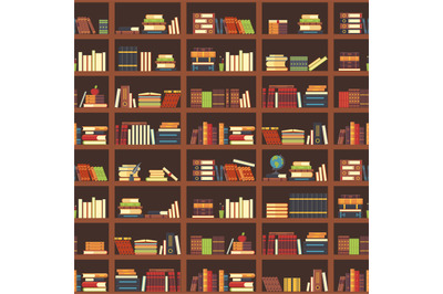 Books in bookcase seamless pattern. School book, science textbook and