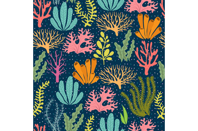 Seaweed seamless pattern. Sea plants marine vector endless texture