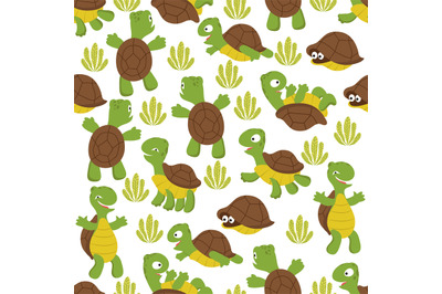 Turtle seamless pattern. Wild cute tortoise print texture for kids tex