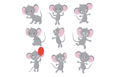 Cute mouse. Cartoon mice in house. Vector isolated characters