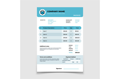 Invoice template. Bill form bookkeeping vector document design