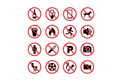 Prohibited signs. Forbidden vector icons