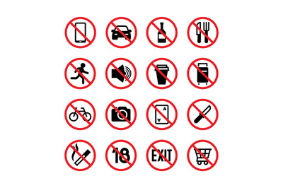 Forbidden signs. Prohibition and warning vector signal isolated icons