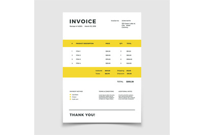 Invoice template. Quotation table paper prder for bookkeeping services