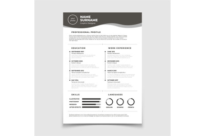 Cv resume. Document for employment interview. Vector business design t