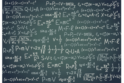 Black board with scientific formula. Algebra, mathematics and physics