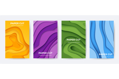 Paper cut posters. Abstract 3D layer background with origami shapes, m