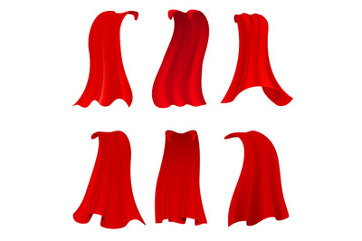 Red hero cape. Realistic fabric scarlet cloak or magic vampire cover.