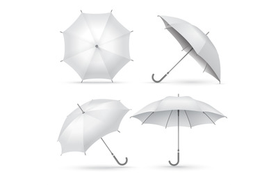 Realistic umbrella. White rain or sun open umbrellas. Isolated vector