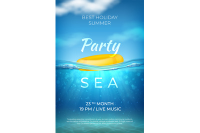 Realistic summer poster. Sea underwater pool party design&2C; ocean beach