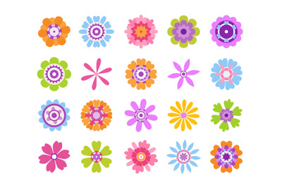 Cartoon flower icons. Summer cute girly stickers&2C; modern flowers clip