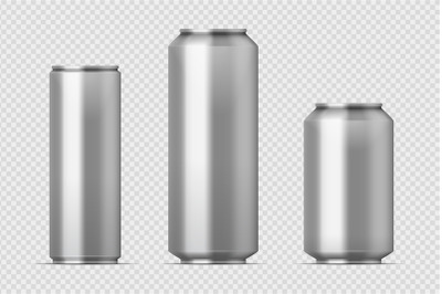 Beer can mockup. Realistic aluminum metal can for soda&2C; different type