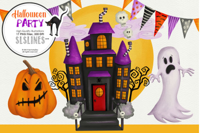 Halloween Party Ghosts, Pumpkins Spooky Clipart
