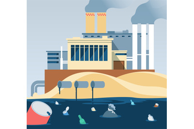 Industrial waste. Polluted dirty water and factory dumping wastewater