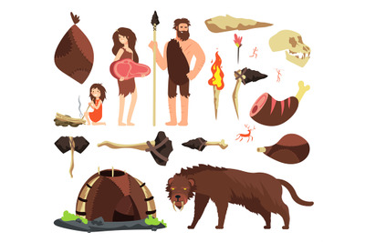 Stone age caveman. Hunting neolithic people&2C; mammoth and prehistoric t